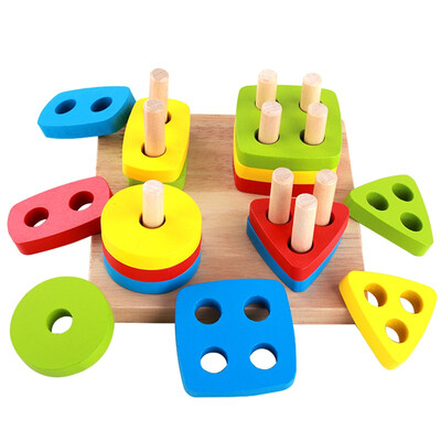 

Wooden Children Educational Toys Geometry Shape Of Color Sets Of Building Blocks