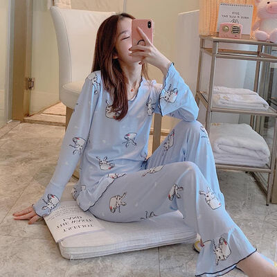 

2 Pcs Girls Sleepwear Nightgown Set Pajamas Female Cute Cartoon O Neck Plus Size Autumn Women Sleepwear Wholesale W1