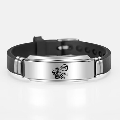 

Anime Demon Slayer Kimetsu No Yaiba Tanjirou Kamado Cosplay Bracelets Bangles Stainless Steel Silicone Jewelry