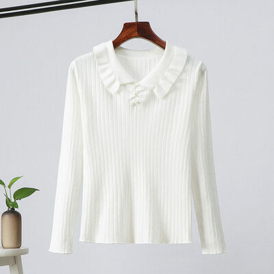 

Korean Style Solid Color Pearl Decoration Sweater Fashion Sweet Long-sleeved Womens Knit Pullover
