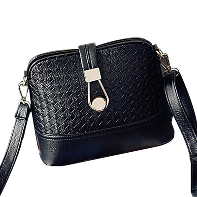 

Women Fashion Solid Color Woven Faux Leather Crossbody Shoulder Mini Shell Bag