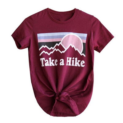 

Sunset Take A Hike Letter Print T-Shirt Summer Women Loose Short Sleeve Top