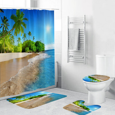 

〖Follure〗4PCS Non Slip Toilet Polyester Cover Mat Set Bathroom Shower Curtain