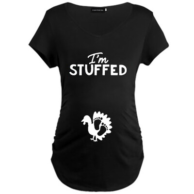 

Pregnant Women Thanksgiving Day T-Shirt Letter Printing I Am Stuffed Pregnancy