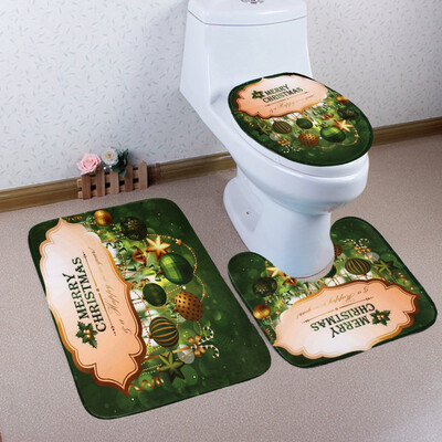 

〖Follure〗3PCS Christmas Bathroom Non-Slip Pedestal Rug Lid Toilet Cover Bath Mat Set