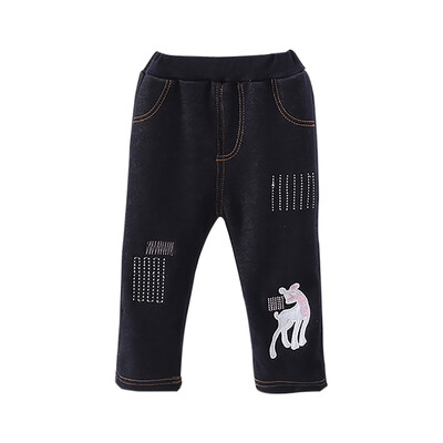 

Autumn Baby Girls Pants Soft Cartoon Print Thicken Sports Denim Pants Casual Trousers Toddler