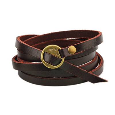 

Fashion Multi Cowhide Leather Punk Bracelet Hand Wrap Wristband Gift