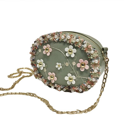 

Women Flower Lace Faux Pearl Decor Mini Chain Phone Shoulder Bag Crossbody Pouch