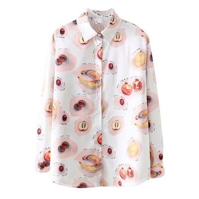 

2019 Fruit Print Women Blouses Long Sleeve Chiffon Shirt Summer Turn Down Collar Casual Ladies Tops Sweet Fashion Women Shirts