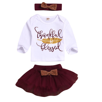 

Autumn Casual Baby Girl Clothes Letter Printing Long Sleeve Top And Mesh Tutu Skirt with Headband Kit Kids 3pcs Set