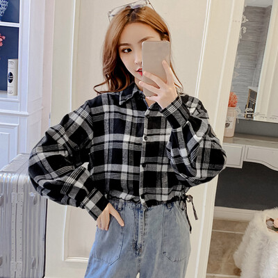

Womens Shirts Autumn&Winter Female Shirt Plaid Shirt Women Slim Long Sleeve Cotton Blouse Top Female Outerwear