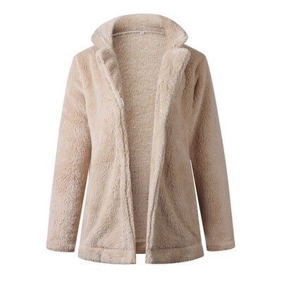 

Women Coat Autumn Winter Fashion Pocket Lapels Coat Plush Jacket Female Warm Windbreaker