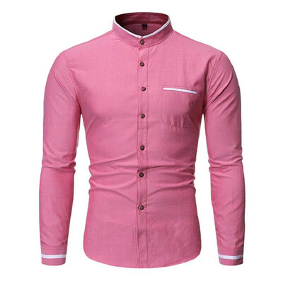 

Tailored Fashion Men Solid Business Casual Stand Collar Long Sleeve Shirts