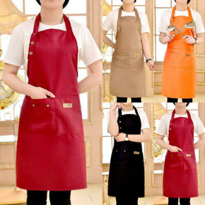 

Fashion Men Women Solid Cooking Kitchen Restaurant Bib Apron Dress with Pocket