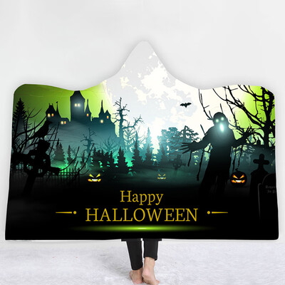 

Halloween Digital Printing Soft Hooded Blanket With Cloak Double Thickened Animated Cartoon Hooded Blanket Halloween Decoration