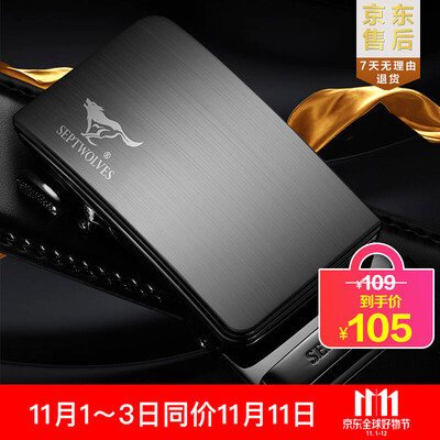 

Seven wolves belt mens automatic buckle leather fashion casual pants with simple young mens belt M73821A339-01 black