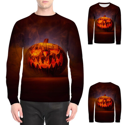 

Toponeto Mens Scary Halloween 3D Printed Party O-Neck Long Sleeves Sport Top Blouse