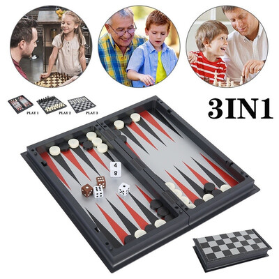 

Portable 3 in 1 Backgammon Magnetic Chess Set Folding Board Game International Chess Folding Chess