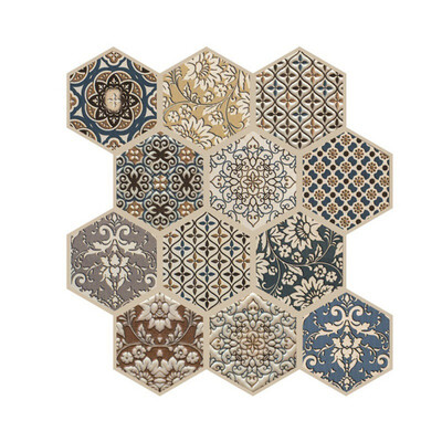 

New Imitation Marble Hexagonal Tile Stickers Bathroom Kitchen DIY Home Nonslip Floor Tiles Sticker Wholesales