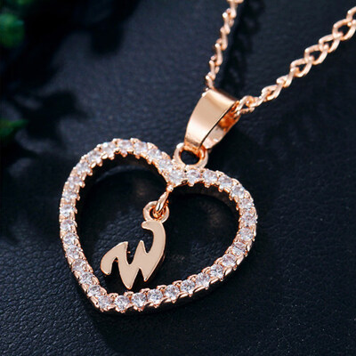 

Womens Heart Pendant Necklace with Cubic Zirconia&Letter Pendant Necklace Gift for Women or Girls