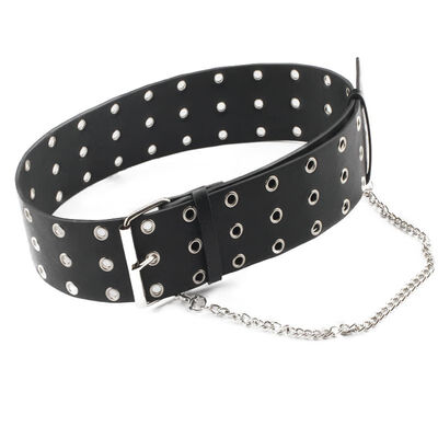 

Waist Belts Women Casual All-match Three-row Hole Wide Belt Chain Fashion Decoration Waist Belt