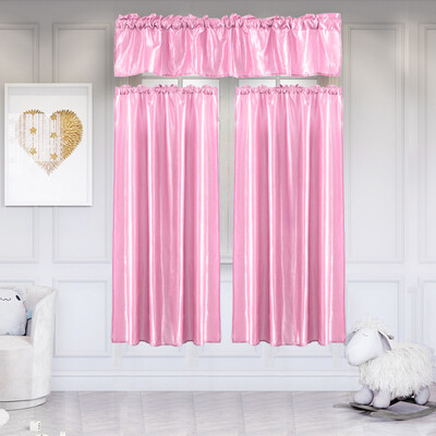 

Gobestart 3Pcs Pure Color Kitchen Home Curtain With Swag Tier Window Curtain Set