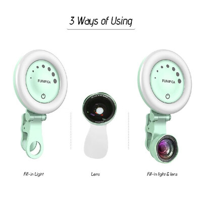 

Portable Phone Camera Lens Rechargeable Selfie Ring Light Fill-in Light Lamp with Undistorted Wide Angle Macro Lens 60pcs LED Bead