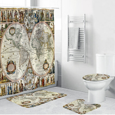 

Gobestart 4PCS Non Slip Toilet Polyester Cover Mat Set Bathroom Shower Curtain