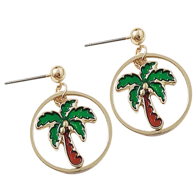 

Manual Coloured Drawing Or Pattern Drops Of Oil Coconut Tree Cactus Plants Creative Lovely Joker Circle Earrings Earrings