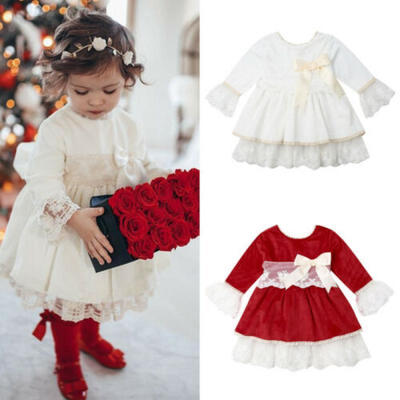 

US Christmas Toddler Baby Kids Girls Tutu Lace Gown Velvet Flared Party Dresses