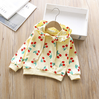 

New Autumn Baby Girls Clothes Cherry Printed Cotton Hooded Sweatshirt Children Kids Casual Sportswear Cute Infant Clothing