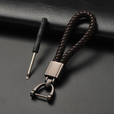 

Camping Equipment Hand Woven Leather Car KeyChain 360 Degree Rotating Horseshoe Buckle Jewelry Key Rings Holder