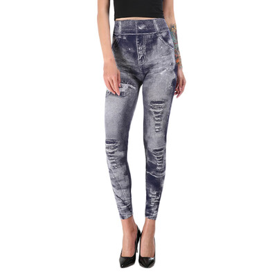 

Women Autumn Spring Casual Print Leggings Stretchy Elastic Pencil High Waist Feet Trousers