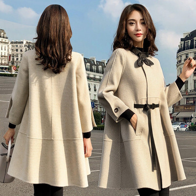 

Woollen outerwear womens long version of the Korean version of the 2018 fall new student cloaks small thousand-birds tartan coats
