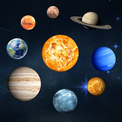 

9PCS Wall Stickers Solar System Wall Mural Glowing Planets Wall Decals For Kids Bedroom Living Room