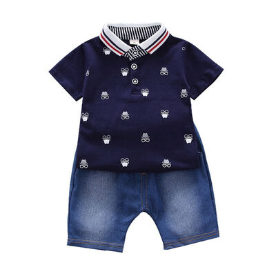 

Baby Clothes Boys Clothes Summer Casual Short Sleeve Floral Print T-shirt TopsDenim Shorts kids clothes Set