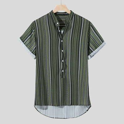 

Toponeto Mens Summer Striped Buttons Fly Breathable Short Sleeve Casual Henley Shirts