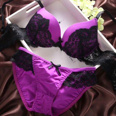 

Sexy Lace Top Bow Beauty Strap Padded Bottom Braletta Floral Adjusted-Straps Underwire Women Brief Sets 34 Cup Nylon Lingerie