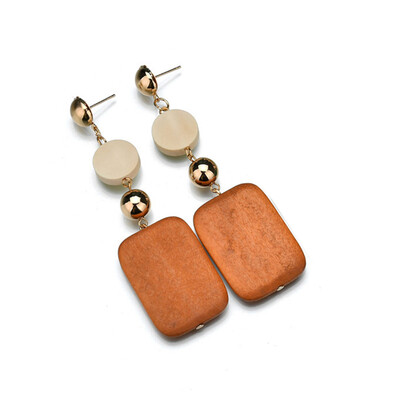 

Women Wooden Geometric Long Drop Dangle Earrings Jewelry 1 Pair Casual Usable