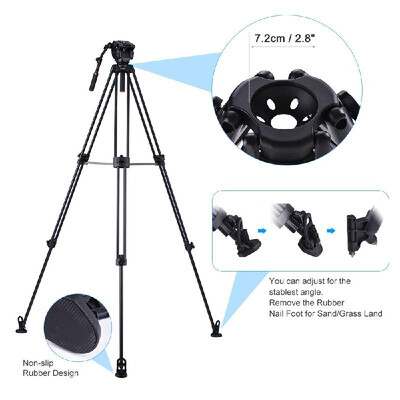 

Kingjoy VT-3500 197cm65ft Camera Camcorder Tripod with VT-3530 Fluid Damping HeadNon-slip Horseshoe-shape FootStable Middle