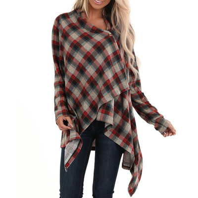 

Tailored Women Fashion Casual O Neck Long Sleeve Plaid Button Cardigans Sweaters Jacket
