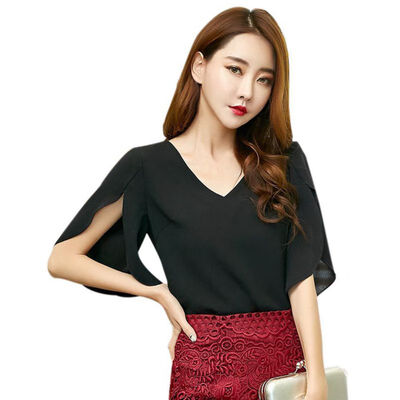 

Women Chiffon Shirt Summer Korean Womens Sexy V-neck Loose Butterfly Sleeve Blouse