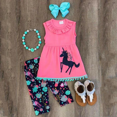 

Cute Kids Baby Girls Unicorn Clothes Dress Tops T-shirt Long Pants Outfits Set