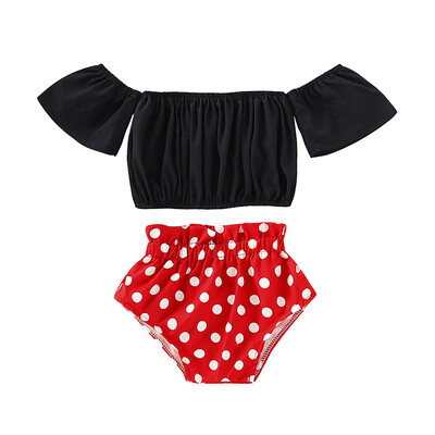 

Summer Baby Girl Clothes Fashion Short Sleeve Off-shoulder Tops T-shirt With Dot Print Briefs PP Shorts Outfits Set