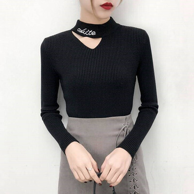 

Autumn And Winter Half-high Collar Sweaters Korean Style Women Long-sleeved Slim Letter Temperament Knitwear Jumper