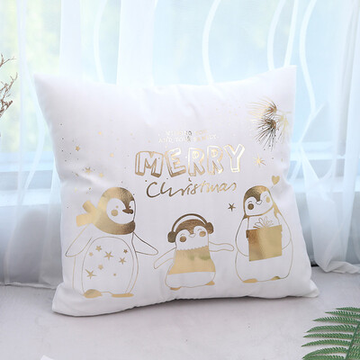 

Tailored Merry Christmas Gold Foil Printing Pillow Case Sofa Waist Throw Cushion Cover
