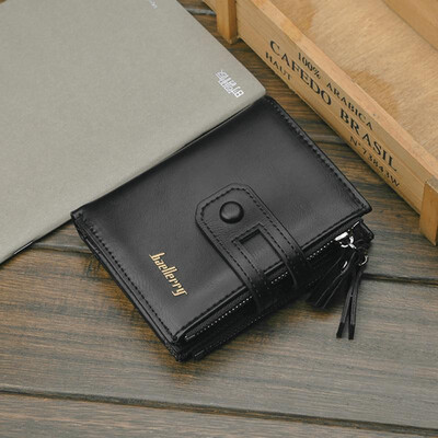 

Men Short Wallet PU Leather Zipper Card Holder Interior Pocket Multifunctional Solid Color Fashion Purse