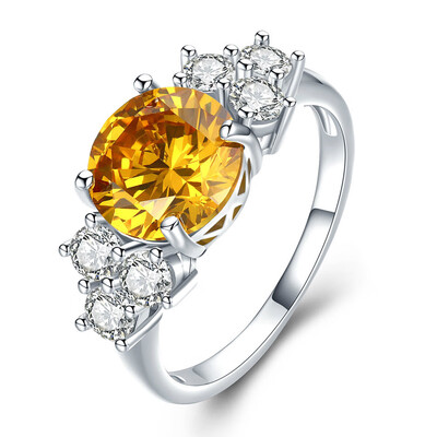 

Exquisite Women 925 Sterling Silver Ring Shiny 18K Gold Lucky Jewelry Proposal Diamond Rings