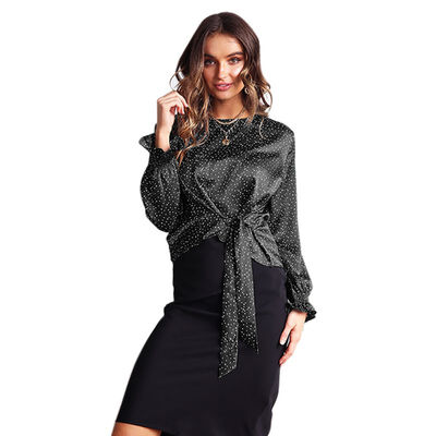 

Women Polka Dot Print Bow Lace Up Blouses Fashion Long Sleeve O-neck Shirt Blouse Shirt Casual Tops Casual Blusas Femininas