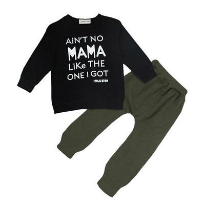 

Baby Kids Toddler Boy Letter Printed Long Sleeve Tops And Fashion Army Green Pants Autumn Clothes Set 0-3 Y